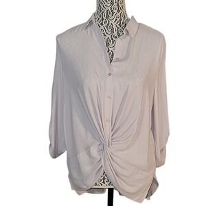 LUSH High low Button Down Shirt Twist Front Long Sleeve Top Blouse beach coastal